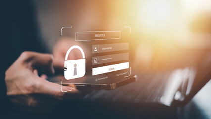 Smartphone with Security password login online concept  Hands typing and entering username and...