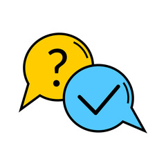 Overview of speech bubbles reaction. Answer confirmation icon. Poll reaction flat sign. Chat, question symbol. Colored Vector illustration