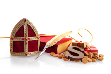 Sinterklaas - St.Nicholas day in December. Children holiday in Netherlands ang Belgium. Chocolate spicy ginger cookies - obrazy, fototapety, plakaty