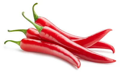 Gardinen Chilischoten Red Hot Chili Peppers isoliert auf weißem Hintergrund. Beschneidungspfad scharfe Chilischoten  © Maks Peoplenko