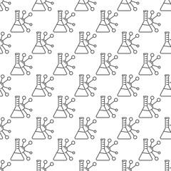 Laboratory Flask and Molecule vector outline Seamless Pattern