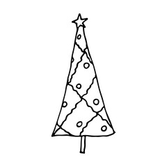 Christmas tree hand drawn clipart. Spruce doodle. Single element for card, print, web, design, decor