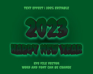 happy new year 2023 theme green ghost 3d vector editable text effect