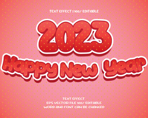 happy new year 2023 text effect editable vector eps file red strawberry fruit theme pink sweet girl