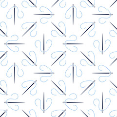 Sewing Needle with Blue Thread vector geometric seamless pattern