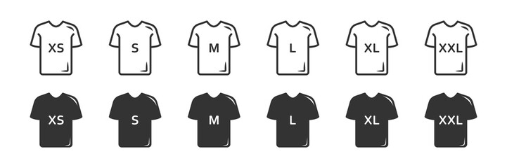 T-Shirt size icon set. Clothing size label tags. Vector illustration.