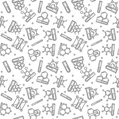Chemistry linear Seamless Pattern. Vector background with Test Tube