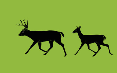 Silhouette Deer, Isolated on Color Background. Deer Logo, Template, Illustration Vector.