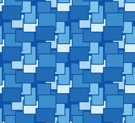 Seamless pattern design with with overlapping square and rectangular shapes in different shades of blue