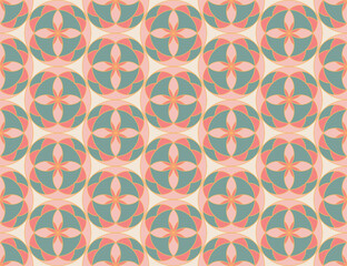 Seamless pattern design with geometric with round and flower geometric shapes in pink and blue tones