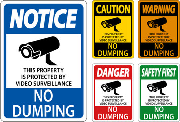 Warning No Dumping, Property Protected by Video Surveillance Sign