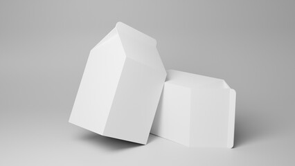 Group of white blank milk box or juice box. White blank Milk box or juice box packages. Retail package mockup set