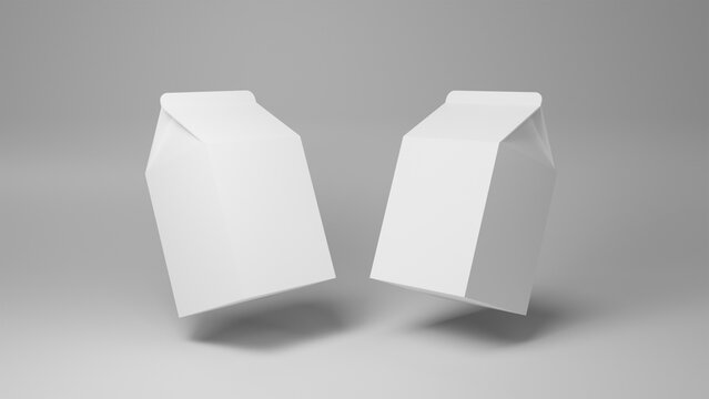 Group of white blank milk box or juice box. White blank Milk box or juice box packages. Retail package mockup set