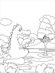 Crocodile Reading Book Coloring Page