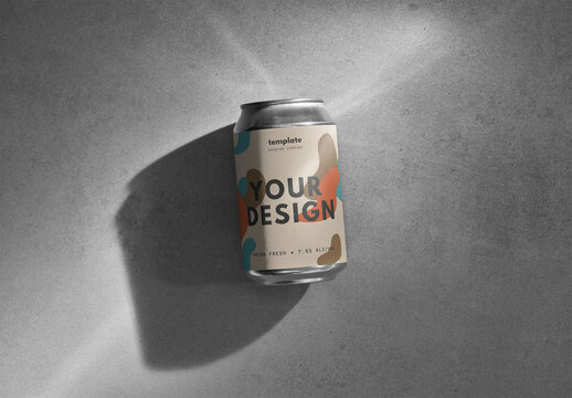 Drink Can Mockup Label On a Concrete Background and Beautiful Light