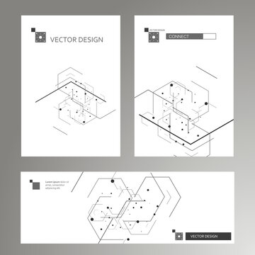 Vector cover template design. White background with abstract hexagon pattern