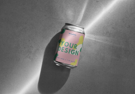 Beer Can Label Mockup On a Concrete Background 
