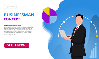 Businessman carrying laptop nice career vector illustration Perfect For Presentation Template Design, Landing Page Template,