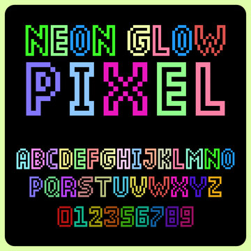 8-bit pixel colorful alphabet. Modern stylish fonts or letters types for titles or titles such as posters, layout design, games, websites or print. rainbow fonts