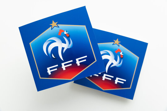 LONDON, UK - December 2022: France national football team logo French football federation emblem badge