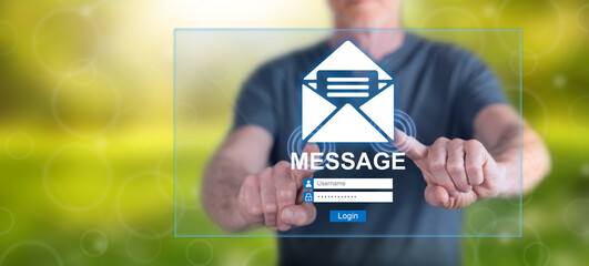Man touching a message concept