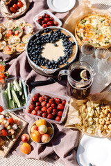 Rest on a picnic with a funeral mood. Picnic food in nature. High quality photo