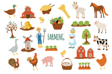 Farmer's set. Flat vector illustration
