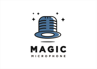 microphone logo design with abstract hat mystic magic concept