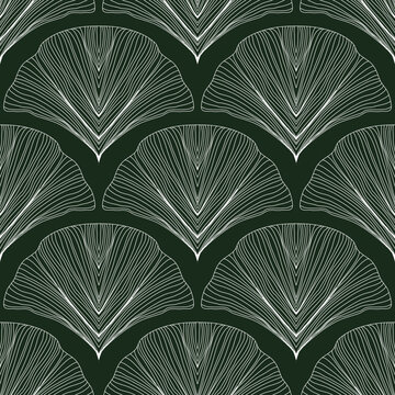 Leaves line ginkgo seamless pattern green background nature pattern ethnic traditional 
