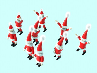 クリスマス・大勢のサンタクロースの人形たち