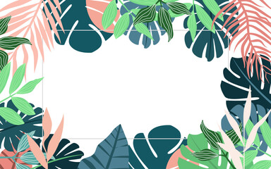 Naklejka premium Bright and trandy summer hawaiian banner, party flyer or invitation design with tropical plants and palm leaves.