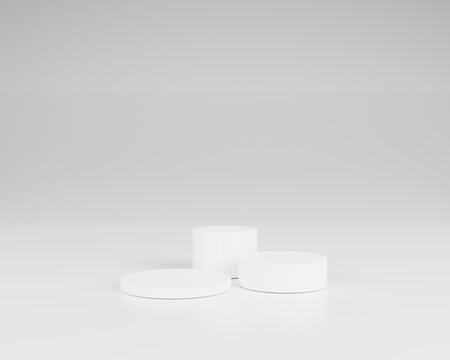 Empty 3 white podium or pedestal display on white background - 3D rendering