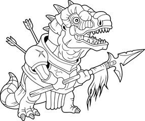 fantasy knight dinosaur, coloring book, outline illustration

