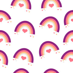 seamless pattern, background with rainbow and hearts on a white background