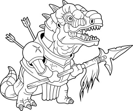 fantasy knight dinosaur, coloring book, outline illustration
