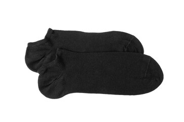 New Black Cotton Sock Isolated. Folded Sportswear, Classic Unisex Cotton Socks on White Background