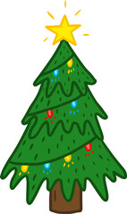 Illustration of festive Christmass tree with lights.