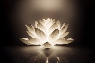 3d rendered digital illustration. Majestic and elegant white marble lotus flower in spotlight on dark background. Can be used for spiritual, meditation, religious background, wallpaper, banner, card.