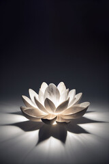3d rendered digital illustration. Majestic and elegant white marble lotus flower in spotlight on dark background. Can be used for spiritual, meditation, religious background, wallpaper, banner, card.