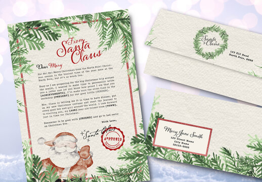 Watercolor Santa Kids Letter