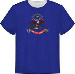 T-shirt design with flag of North Dakota U.S. state.