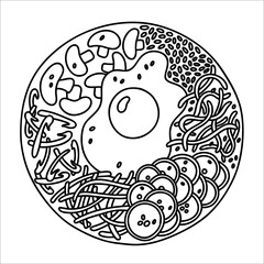 Bibimbap. Korean food. Vector outline illustration.