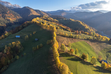 Autumn in Bran village. Rural landscape in the Carpathian Mountains, Romania