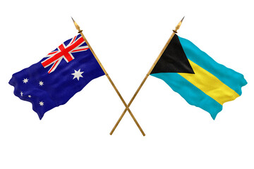 Background for designers. National Day. 3D model National flags Australia and Bahamas