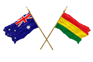 Background for designers. National Day. 3D model National flags Australia and Bolivia