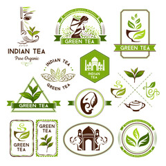 Green tea labels, badges and banners.