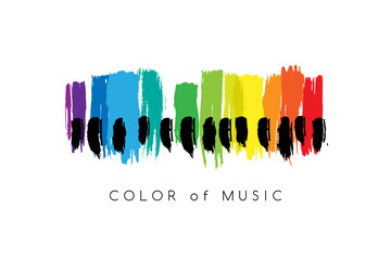 Rainbow piano keys. Colorful music conceptual vector composition with splash paint elements. Design element for concert, holiday or festival. © KsanaGraphica