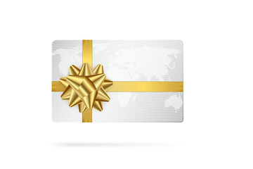 Credit or debit card with golden ribbon. Gift card concept.