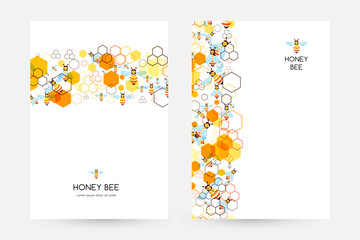 Honeycombs and bee. Design collection. Vector illustration