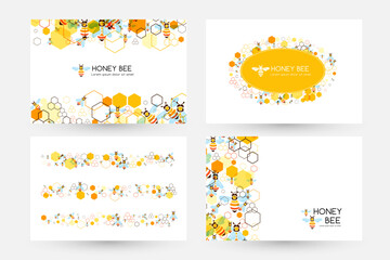 Honeycombs and bee. Design collection. Vector illustration
